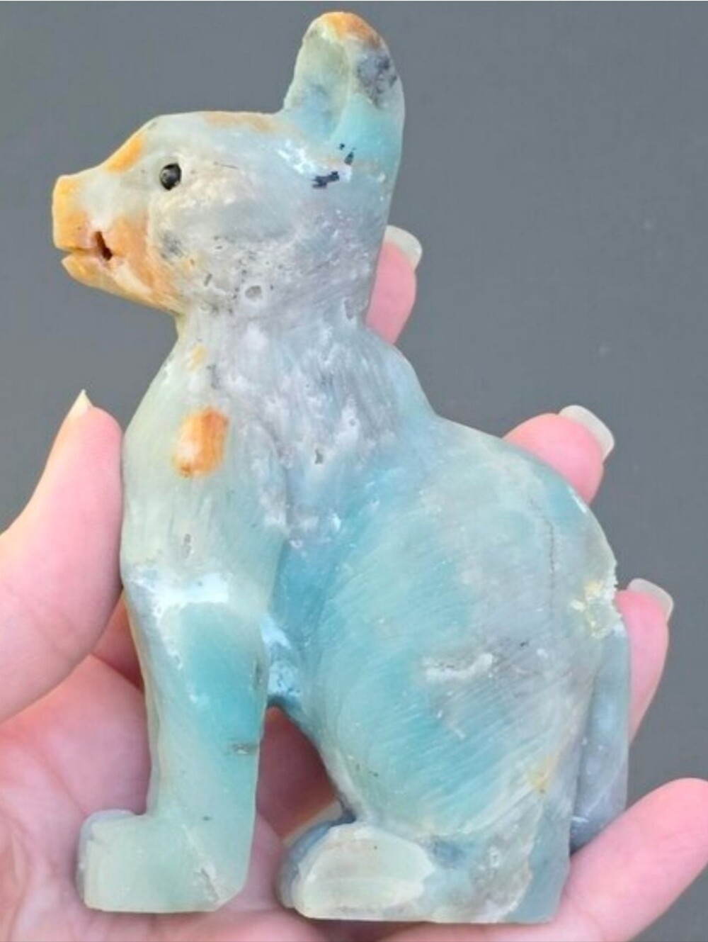 Hand Crafted Amazonite Quartz Cat Figurine Crystal Carving Animal Totem NWT